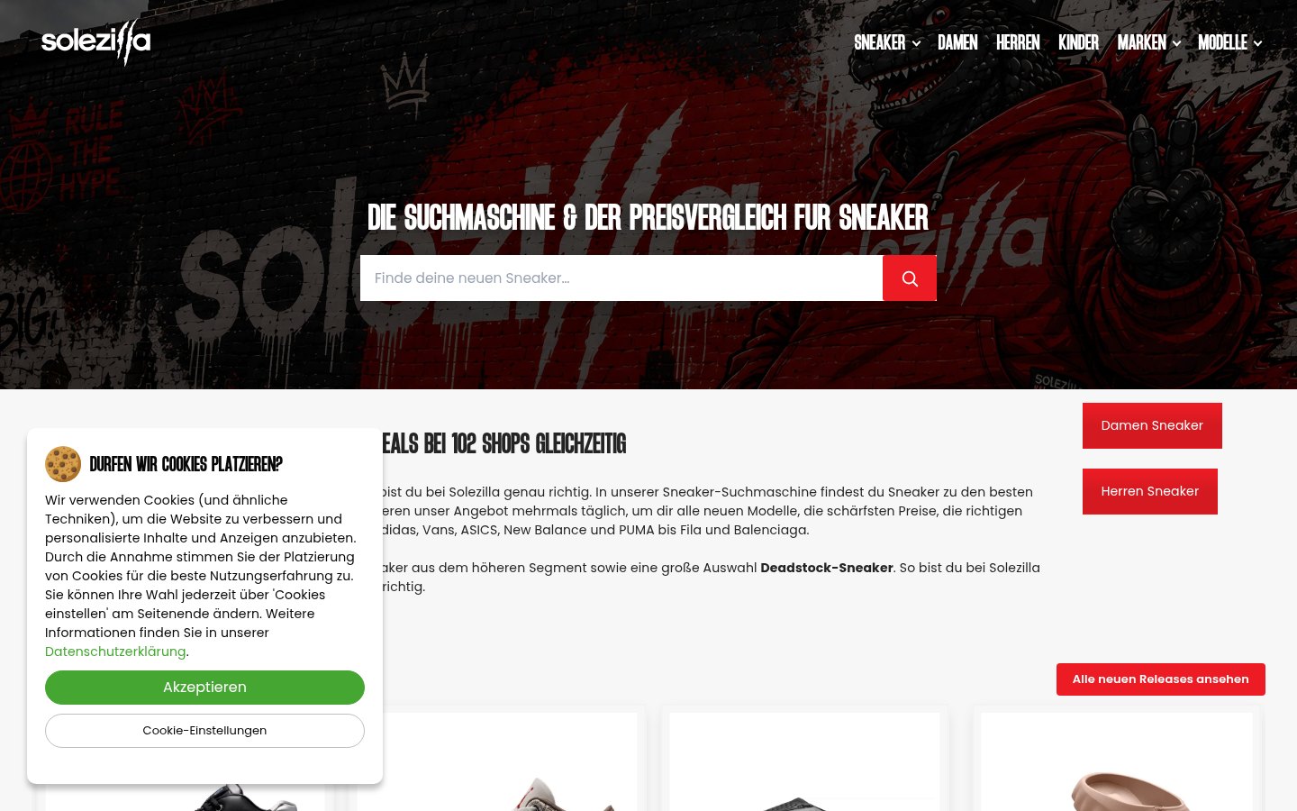Solezilla.de German sneaker model page with shop comparison